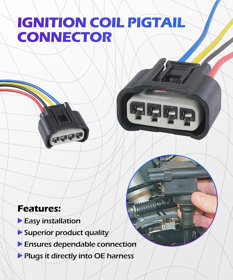 SCUARI 4PCS Ignition Coil Connector,Ignition Coil Wire Harness,Car Accessories Ignition Coil Female Connector Plug Harness Pigtail,4 Wire Automotive Coil Winee Cable,Replace #90980-11885 90980-11885 - Image 3
